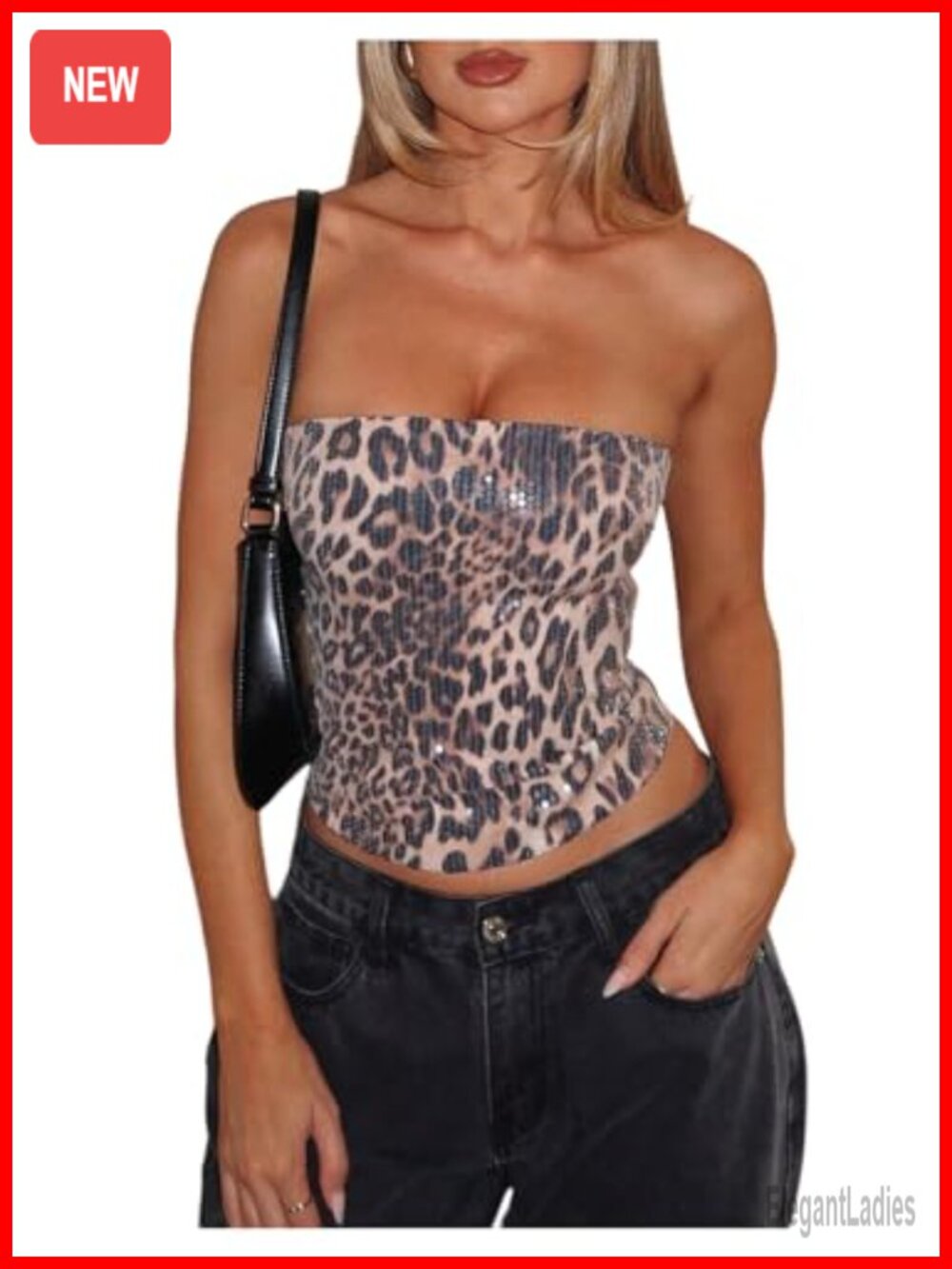 Sequin Leopard Strapless Bandeau Crop Tube Top Y2K Party